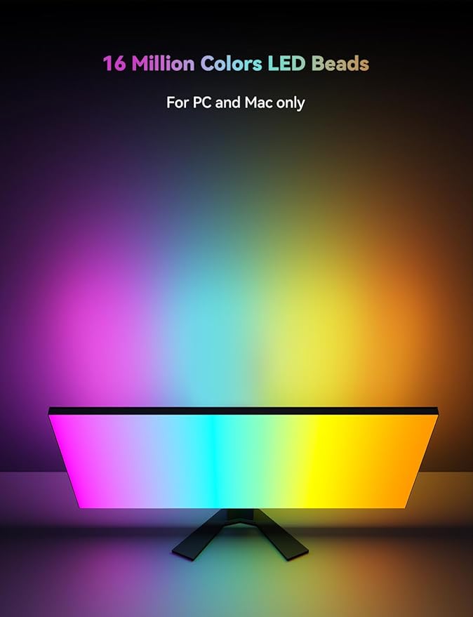 Monitor LED Backlights for PC & Mac, LED Strip Lights that Sync with Screen Color or Music, Computer Light Bar Behind Monitor, LEDs for Desk Gaming, USB Interface, Software Control (34 in)
