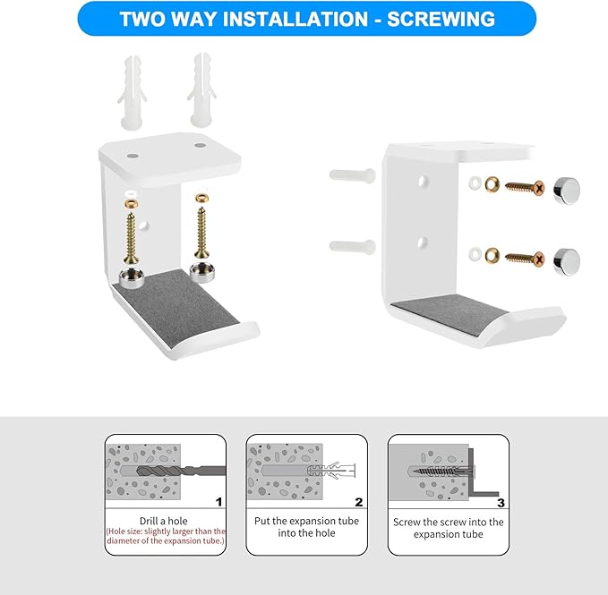 Cosmos 2 Pcs Headphone Hanger Mount Under-Desk Headset Hanger Hook Earphone Holder Wall Mount Hooks with Adhesive Tape & Screw Set Compatible with PC Gaming DJ Headset, Acrylic (Solid White)