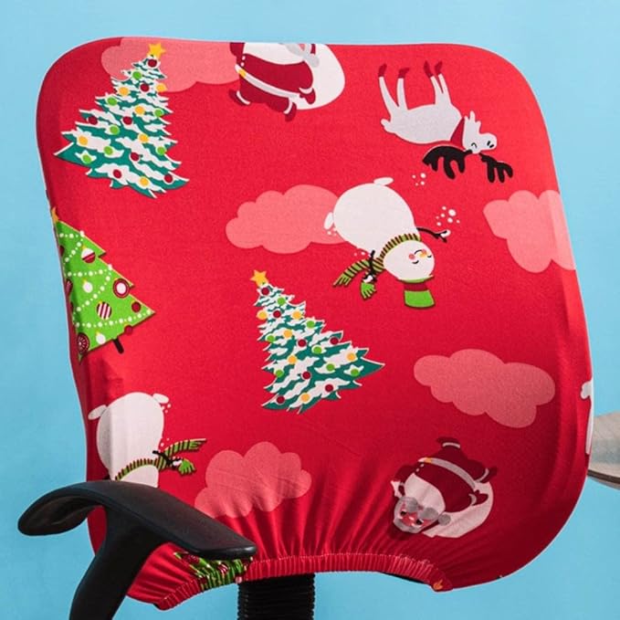 VIOKKO Christmas Office Chair Cover Xmas Stretchable Computer Desk Chair Seat Covers 2 Piece Waterproof Swivel Chair Protective Slipcover (Merry Christmas - Red)