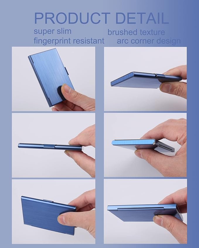 Business Card Holder, Slim Business Card Case for Men & Women, Pocket Metal Card Case, Professional Stainless Steel Business Card Holders, Purse Name Card Holder, Buckle Style Shut, Blue