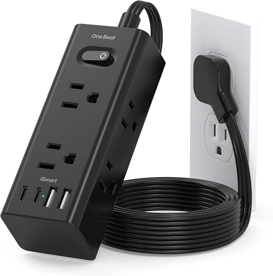 3Ft Extension Cord with Multiple Outlets, Flat Plug Power Strip Surge Protector with 3 Ft Cord, 6 Outlet 4 USB Ports (2 USB C), Multi Outlet Wall Plug for Travel, College, Dorm Room Essentials(Black)