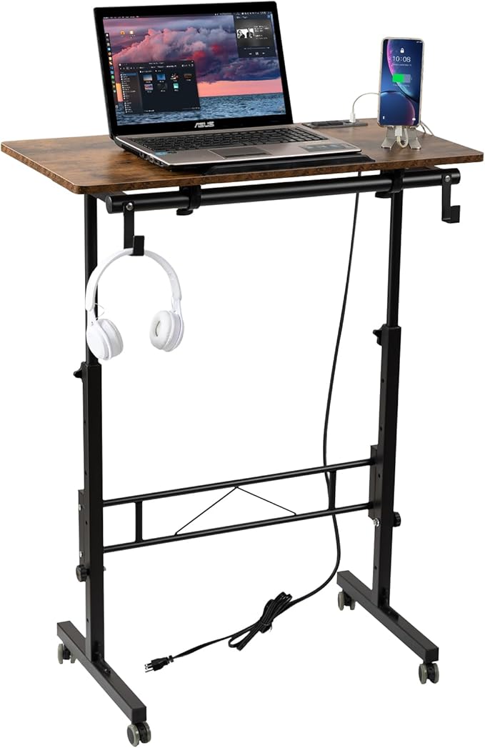 SIDUCAL Standing Desk Height Adjustable with Tiltable Tabletop, Rustic Brown