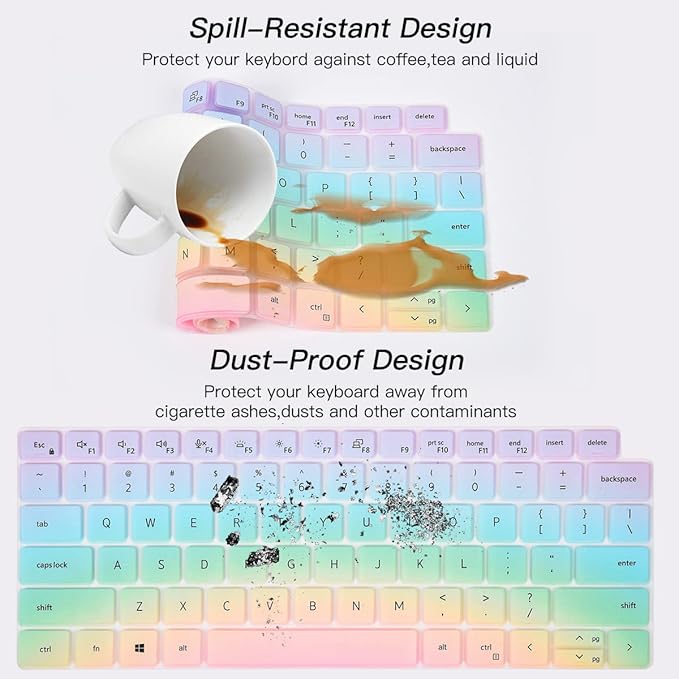 Keyboard Cover Skin for Dell Latitude 5420 5430 5440 5450 3440 3450 14, Dell Latitude 7420 7430 7440 7450 14, Latitude 9420 9430 9510 9520, Latitude 7520 15.6" Laptop Protector, Colorful
