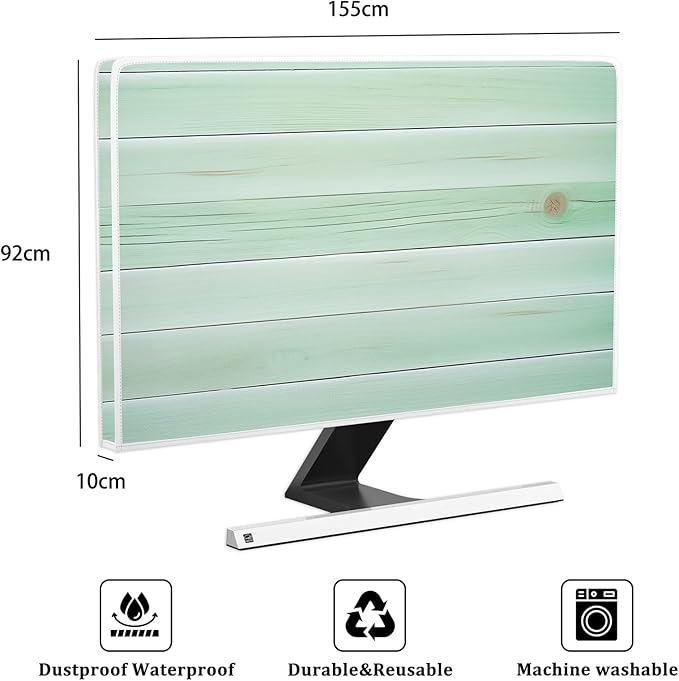 Baocicco Waterproof Television Covers 65 Inch Anti-Static Anti-Static Dust-Proof Protective Sleeve Compatible with Flat Screen TV Decorations，Mint Green Wooden Board Design