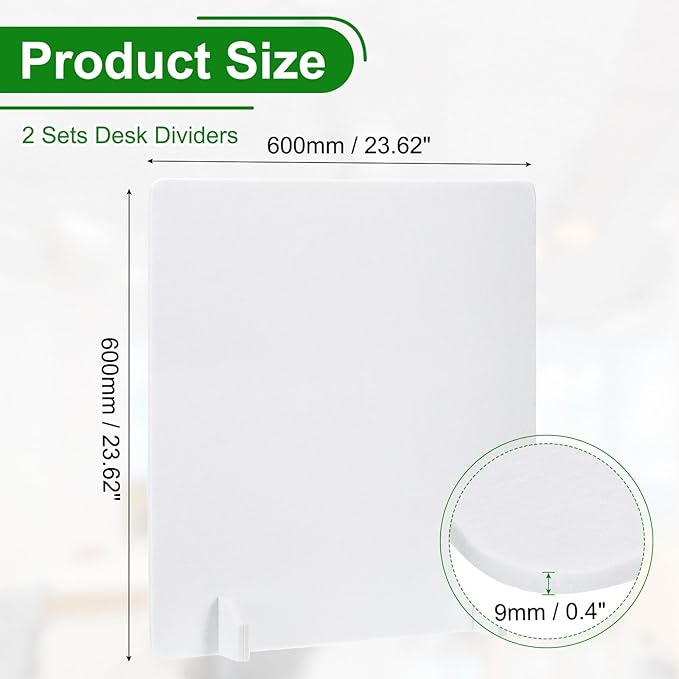 PATIKIL Desk Dividers 24" x 24" 2 Pack Desk Privacy Panel Freestanding Noise Reducing Partition Acoustic Panel with 4Pcs Support Feet for Testing Office Home and Library Pure White Style C
