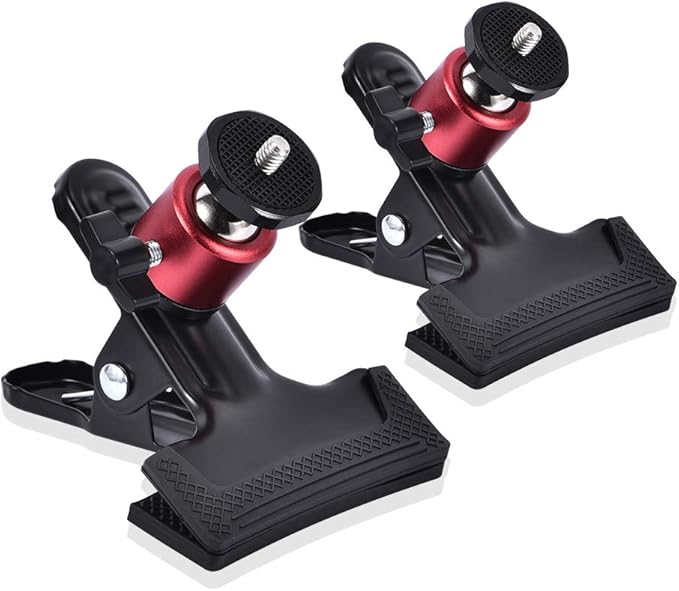 UTEBIT Tripod Camera Clip Clamp with 360 Degree Swivel Mini Ball Head 2 Pack Clip Camera Mount Photography Accessories 1/4'' Screw Black Spring Clamp for DSLR Video Photoshoot Studio