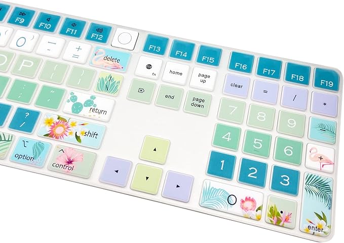 Keyboard Cover Skin for 2021 New Apple iMac Magic Keyboard (Model: A2520) with Numeric Keypad and Touch ID, Cute Printing Silicone Keyboard Protector, Flamingo
