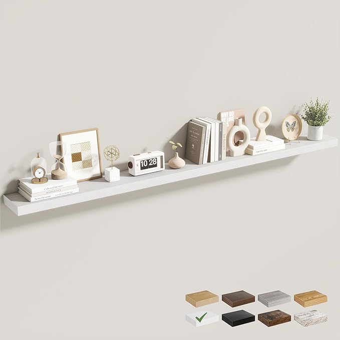 Acovy 72 Inch Floating Shelves for Wall 1 Pack, 72" Wall Shelves for Books, Storage, Decor, Wall Mounted Floating Shelf with Invisible Brackets for Kitchen, Living Room, White