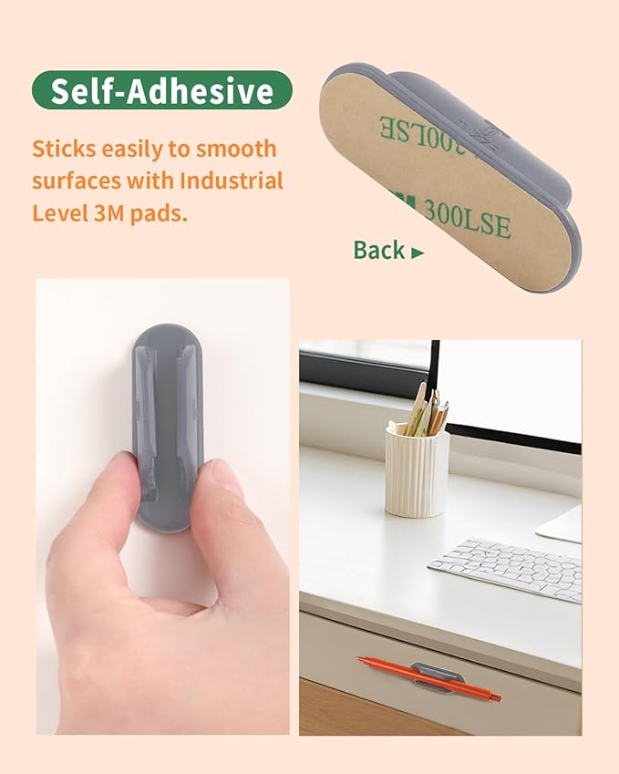 Tiizze Adhesive Pencil Holders for Desk Set of 10 - Silicone Pen Holder with 15 PCS Adhesive Pads - Flexible Pencil Holder for Office Essentials Accessories and Teacher Supplies - Grey