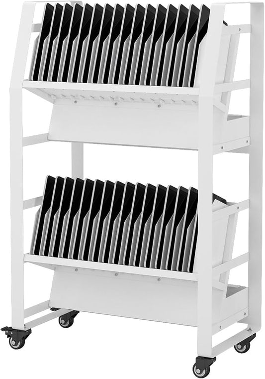 32 Device Mobile Charging Cart Universal Open Charging Station for Chromebooks iPads Laptops Tablets with Secure Storage Rack and Smooth Rolling Wheels