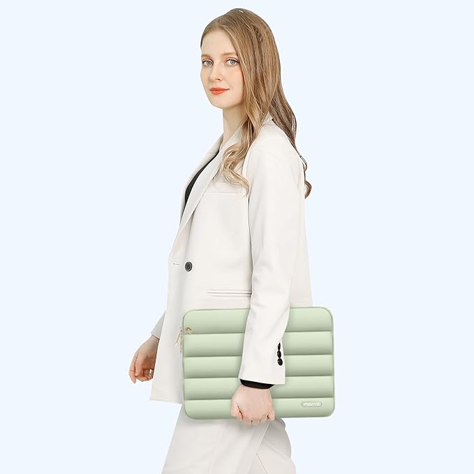 MOSISO Laptop Case 13.3 inch,13-13.3 inch Puffy Laptop Sleeve Compatible with MacBook Air 13.6 M5 M4 M3 M2 M1/Neo/Pro 13/14,HP Dell ASUS Lenovo,Polyester Horizontal Bag with Small Case, Sage Green
