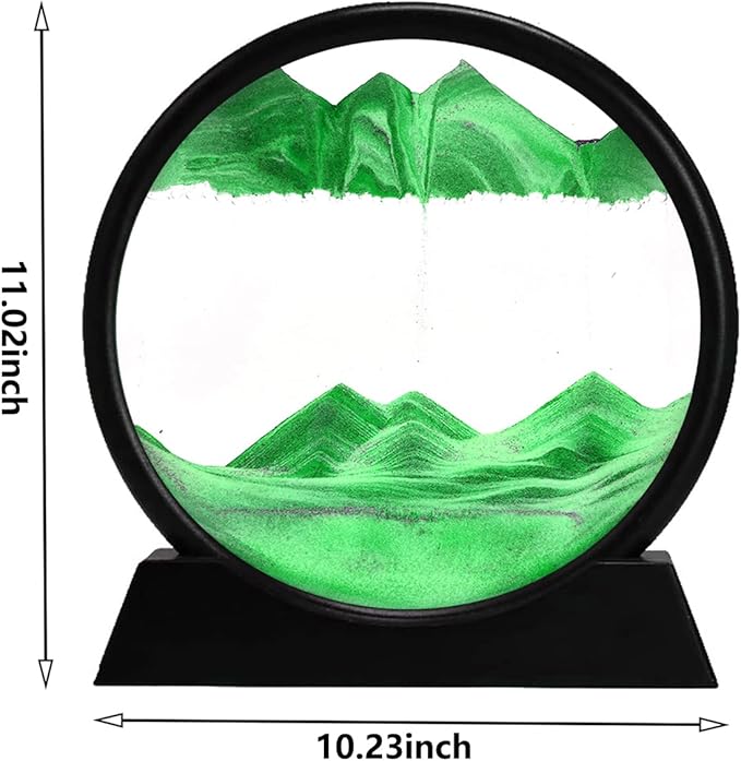rysnwsu 3D Dynamic Sand Art Liquid Motion, Moving Sand Art Picture Round Glass 3D Deep Sea Sandscape in Motion Display Flowing Sand Painting Relaxing Desk Toys (Green, 12'')
