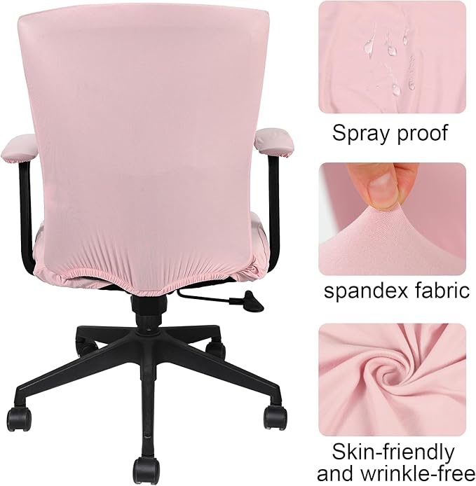 Tallew 4 Pcs Office Chair Covers Set Computer Universal Protective Stretchable Chair Seat Covers Desk Armrest Cover Pads Office Cushion Backrest for Rotating(Regular,Pink)