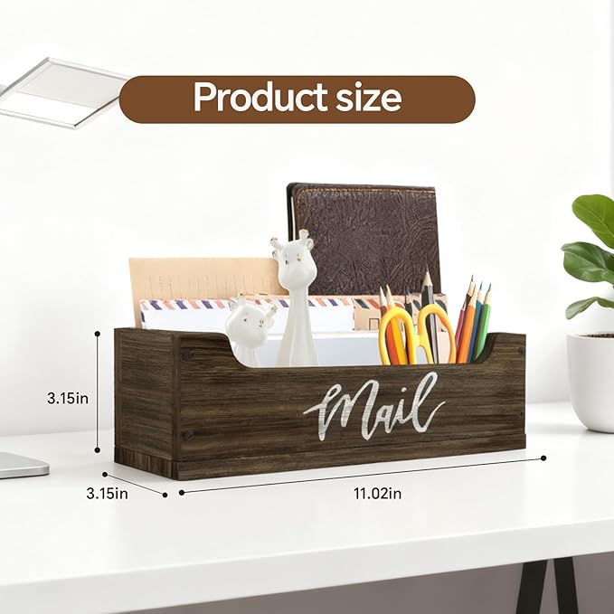 White Wooden Mail Organizer Countertop (Brown + White)