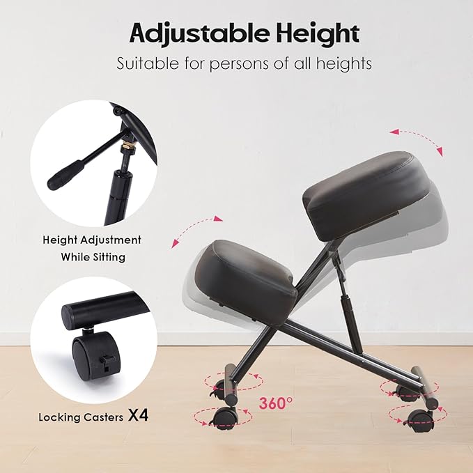 Kneeling Chairs PU Leather Ergonomic Home Office Chair Adjustable Height Seat Rolling Wheels Comfort Thick Cushion Work Stool Improve Posture Chairs