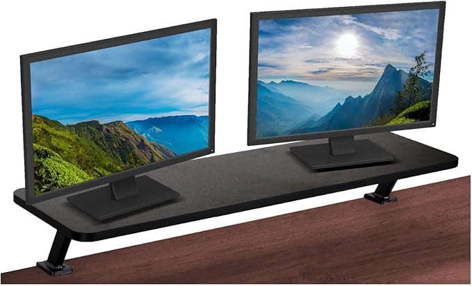 Kantek Ergonomic Mounted Computer Monitor Riser Stand, Floating Desk Shelf, Clamp On Base, Extra-Wide, 39.4" X 10.2" X 5.1", Black