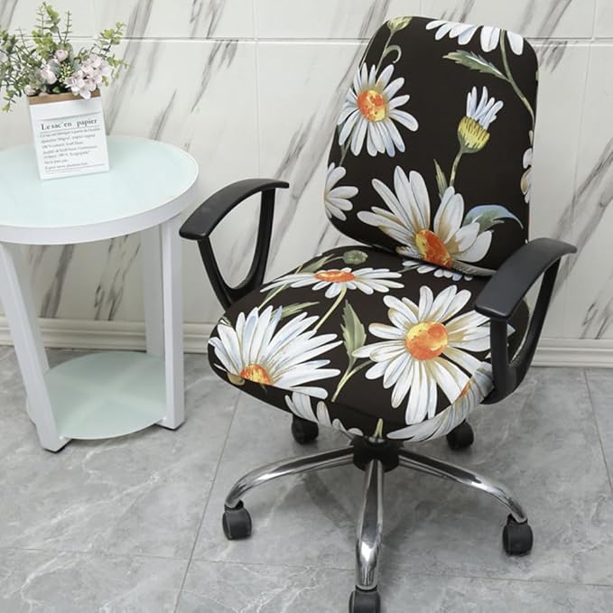 VIOKKO Office Chair Cover Stretchable Computer Desk Chair Seat Covers Anti-Dust Universal Split 2 Piece Rotating Swivel Chair Slipcover Protector (Wild Daisy)