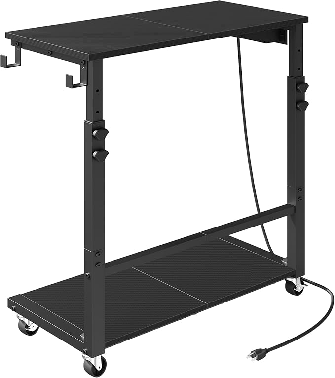 MAHANCRIS Computer Tower Stand with Power Outlet, Mobile PC Stand for Floor, Height Adjustable PC Holder Cart Under Desk, 26.6"-32.7" H, for Home Office, Gaming Room, Black PCHS216E01