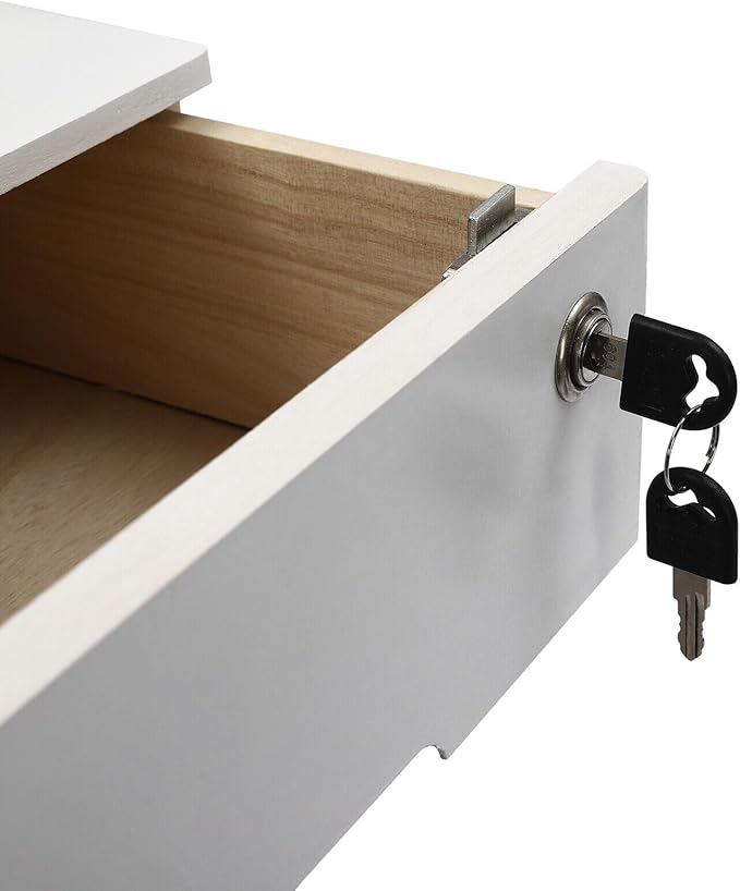 Wooden Desk Organizer with Drawers & Lock, Desktop Countertop Storage Cabinet Lockable Home Office Supplies File Tabletop Organizing Unit (4 Drawer - Modern White)