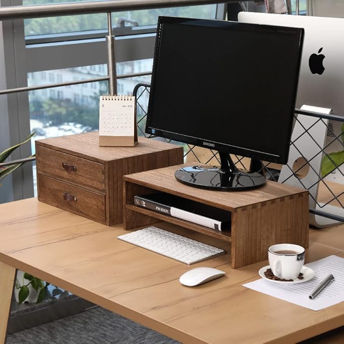 DDYURI Wood 2 Drawer Desktop Organizer Cabinet - Desk Storage Box for Kitchen Counter, Dresser Tabletop - Wooden File Organizer Printer Machine Stand for Office Accessories Chest Dark (FAX2C-DK)
