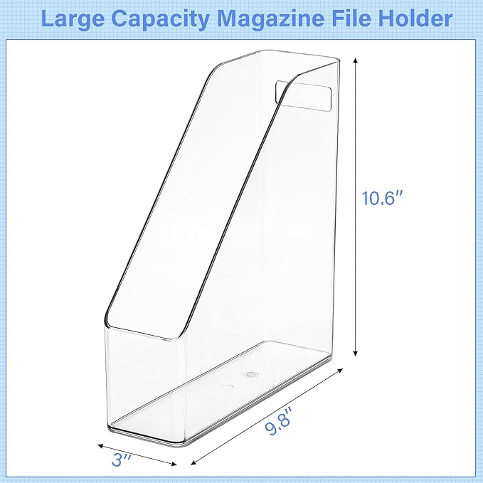 WRINGKIT 6 Pack Clear Magazine Holder, File Magazine Rack with Handle, Vertical Folder Document Storage, Magazine File Organizer for Desk, Office, Home, School