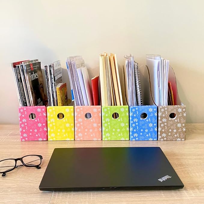 Evelots Magazine File Holder - Set of 12 Floral - Office Desk Organizer - Sturdy Cardboard - New Upgraded Double Front Panel for More Stability - Full 4 Inch Wide - Easy Assemble