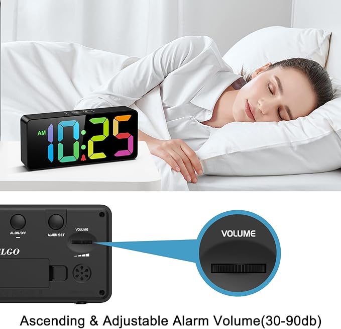 Welgo 7.5 Inches Big Number Alarm Clock for Seniors & Kids, 0-100% Adjustable Brightness and Volume, USB Charging Port, Simple Operation, Snooze, Outlet Powered for Bedside