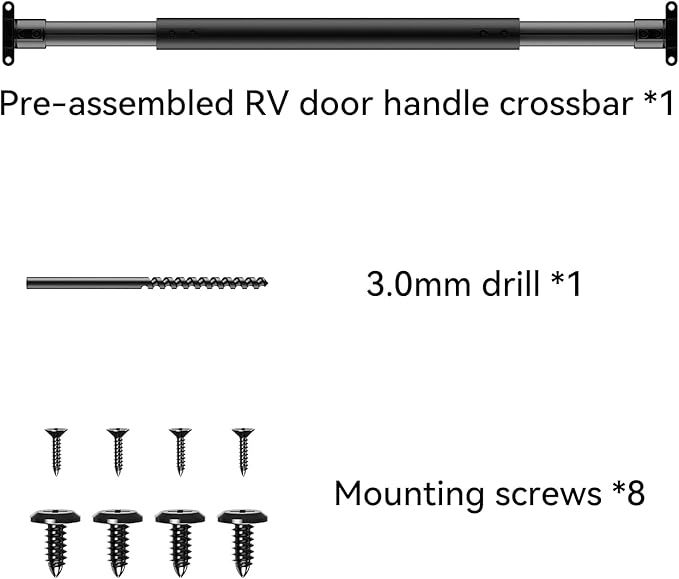 RV Screen Door Handle Grab Bar, 19.9" to 32.3" Adjustable Aluminum Camper Screen Door Crossbar, Sturdy Non-Slip Grip Ergonomic Universal Fit for Motorhome Camper Travel Trailer (Black)