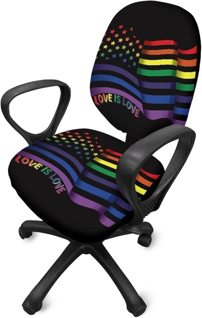 GLENLCWE Love is Love Rainbow Flag Computer Office Chair Cover Universal Chair Covers Stretch Rotating Chair Slipcover Protective & Stretchable