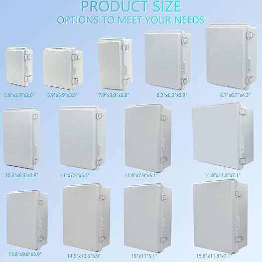 IP67 Waterproof Junction Box, ABS Plastic Electrical Enclosure with Stainless Steel Latch, Hinged Cover Electric Box with Mounting Plate, Wall Brackets & Cable Glands 260x160x100mm