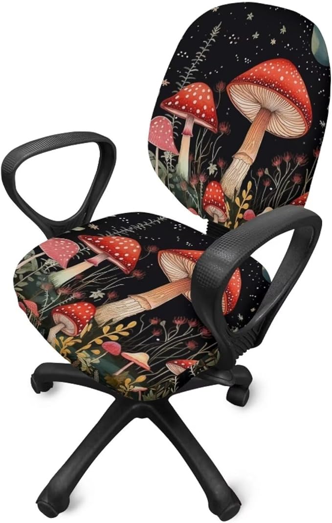 Mushroom Office Chair Covers Stretchable Office Chair Seat Cover 2 Piece Washable Gaming Chair Cover Universal Fit Most Wheelchairs,Computer Chairs,Gaming Chairs