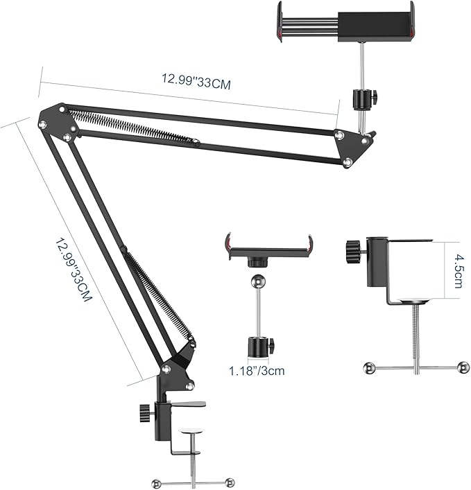 ANIVIA Articulating Arm Phone Mount, Adjustable Arm Webcam, Phone Holder for Streaming, Baking, Crafting, Compatible with 4.3-6.7 inch Devices
