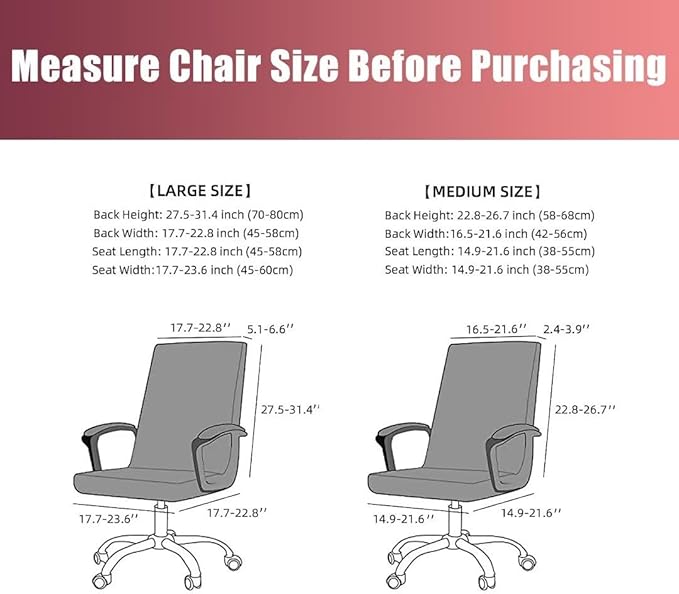 SARAFLORA Office Chair Cover, Stretchable Desk Cover Removable Computer for with Zipper Universal Spandex Rotating Anti-dust Slipcover,Black, Medium | 2PCS (BGYT-M2-Black)