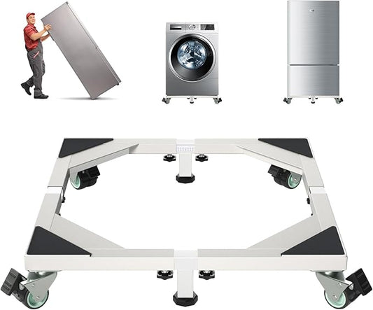 I'Ezonk Heavy Duty All Stainless Steel Mobile Mini Fridge Stand, Refrigerator Stand and Washing Machine Stand with Wheels, Adjustable Furniture Dolly for Washer, Refrigerator and Dryer(White)