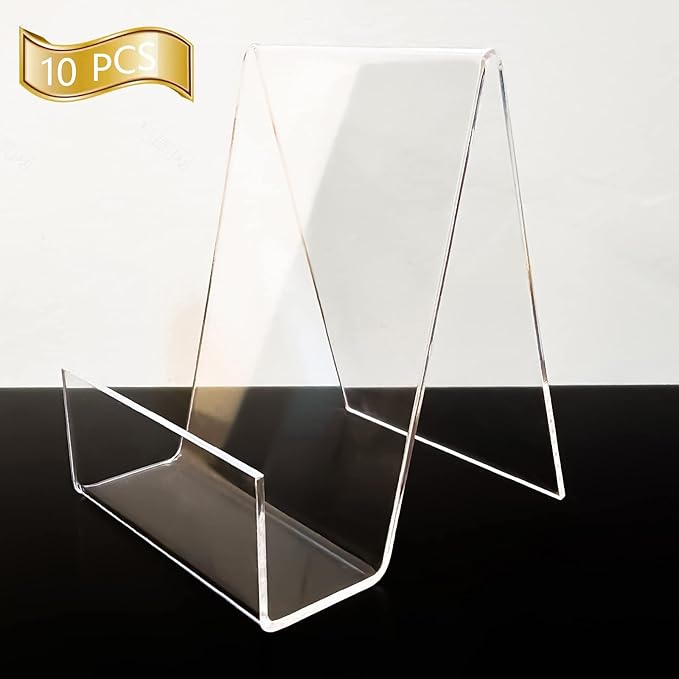 10PCS 4" x 3" Acrylic Book Display Stand Clear Easel with Ledge Tablet Holder for Displaying Books, Pictures, Notebooks, CDs, Artworks, etc (Small(10 Pack))