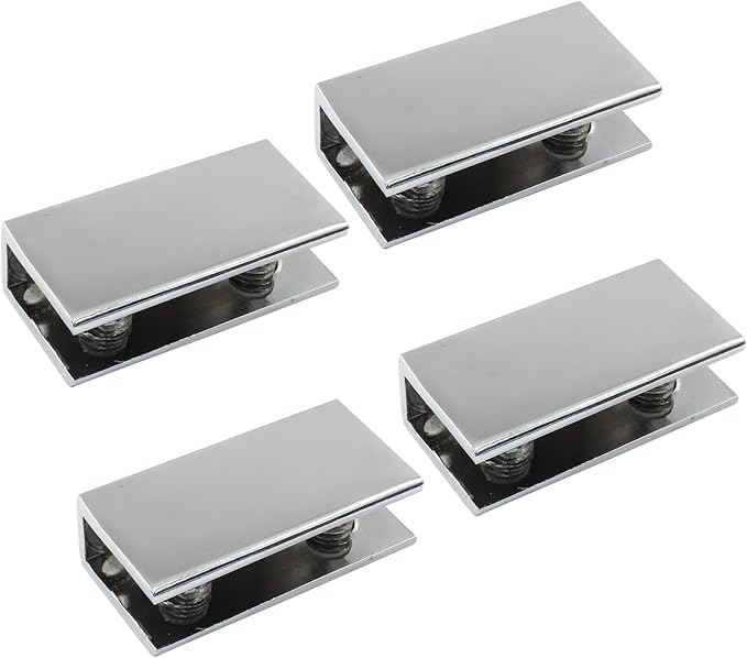 Bivethoi 8 Pcs Glass Shelf Bracket Adjustable Shower Brackets,Heavy Duty Rectangle Clamp Holder for 8-10mm Glass Shelves,Wall Mount Clamps Clip Support Hardware Replacement Parts,Polished Chrome
