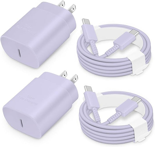 25W USB-C Fast Charger Block with C-to-C Cable [PD PPS Compatible] for Galaxy S24/S23/S22, Pixel 8/7, Z Flip 5, i Phone 17/16/15 - Compact Type C Charger [Purple]