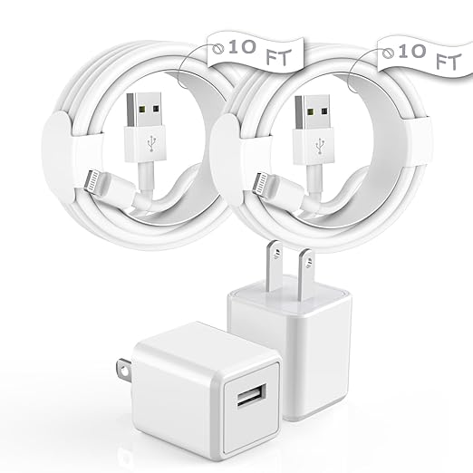 iPhone Charger, 10FT 2 Pack Long Lightning Cable【Apple MFi Certified】Extra Long 10Foot Fast Charging Lightning Cord USB Wall Charger Adapter Block for iPhone 14/Pro/Pro Max/Plus/13/12 11/Xs/XR/X iPad