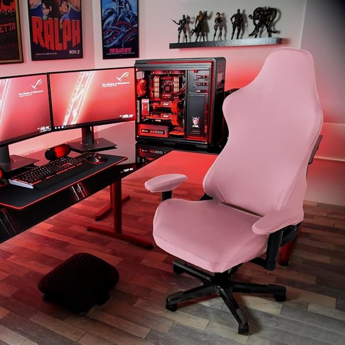 SARAFLORA 2 Pack Gaming Chair Cover, Stretchable Computer Chairs Cover Removable Office Chair Cover for Armchair, Swivel Chairs, Computer Boss Chair, Spandex Chair Slipcovers, Pink