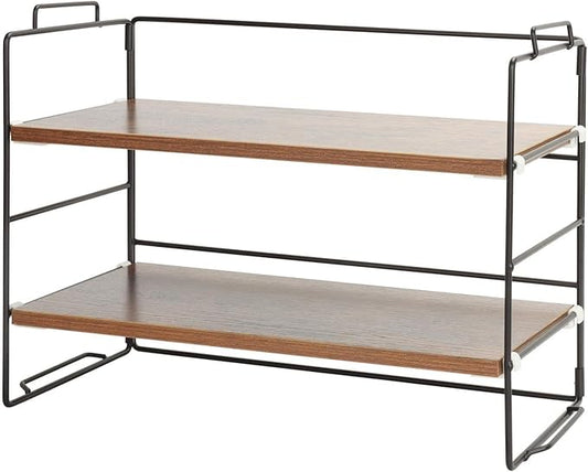 KATHY&BOB Wood Desk Shelf Organizer, 2-Tier Desktop Supplies Storage Rack, Adjustable Stackable Desk Shelf for Office, Kitchen, Bathroom, 15.75"*12.2"*7.87"