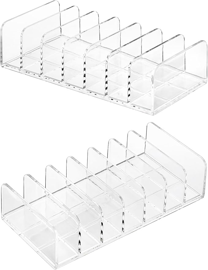 Hipiwe 2 Packs Mail Organizer Plastic Cash Tray for Desk - 7 Slots File Organizer Clear Desktop Bill Divider Holder for Paper Envelope Document Book Money Eyeshadow Makeup Palette