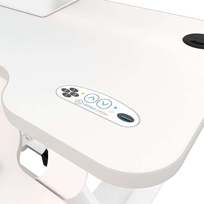 VERSADESK® PowerPro™ Elite 36” x 24" – App Controlled Electric Standing Desk Converter w/USB Charging Port. Raises up to 20”. Fully Assembled – Includes LED Lights. Supports 80 lbs. – White