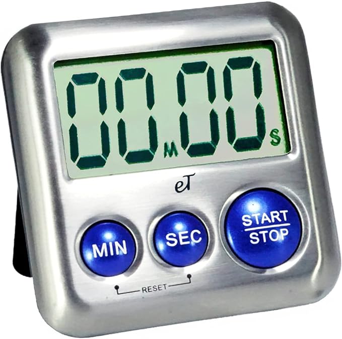 Elegant Digital Kitchen Timer Stainless Steel - Plumberry - Strong Magnetic Back - Kickstand - Loud Alarm - Large Display - Auto Memory - Auto Shut-Off - Model eT-24 (Plumberry) by eTradewinds