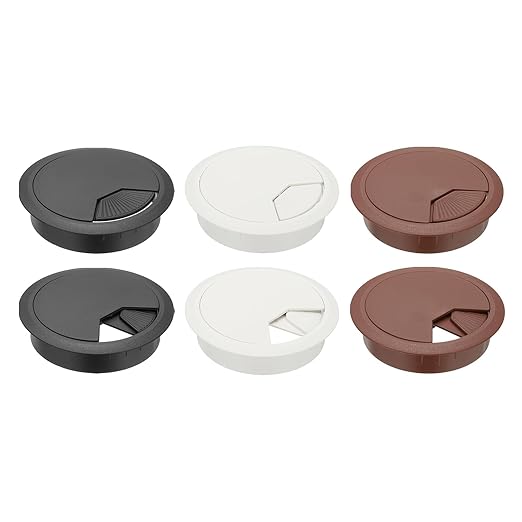 PATIKIL 3.1 Inch/80mm Desk Grommet, 6Pcs Cable Grommet Wire Management Cable Hole Cover Cord Organizer for Office Home Table Countertop, White/Black/Brown