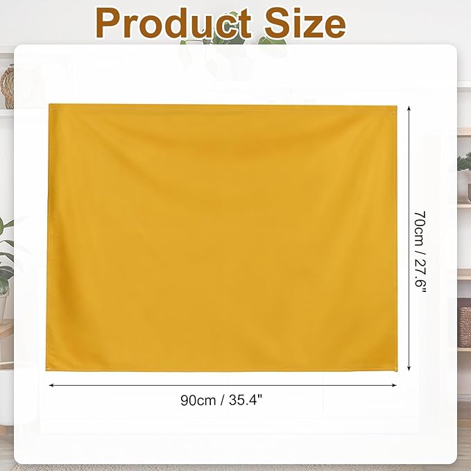 uxcell Cabinet Curtains, Dust Proof Privacy Drape Short Curtain, Hook & Loop Under The Desk Skirt for Kitchen Bathroom Closet Storage Room (35.4" W x 27.6" H, Brown Yellow)