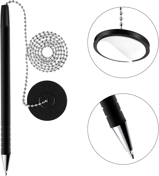 Outus 20 Pieces Secure Pen with Adhesive Chain and Security Pen Holder for Home Bank Office Hotel Supplies, Black Ink