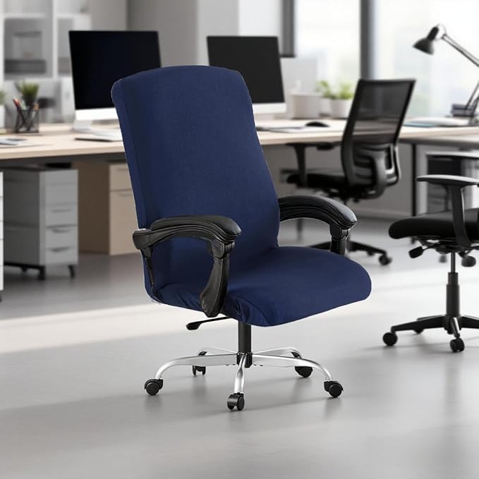 Office Chair Cover,Removable Desk Chair Cover with Zipper,Stretch Anti-dust Universal Rotating Office Seat Slipcover,Washable High Back Computer Seat Protector for Pets (Navy, Large)
