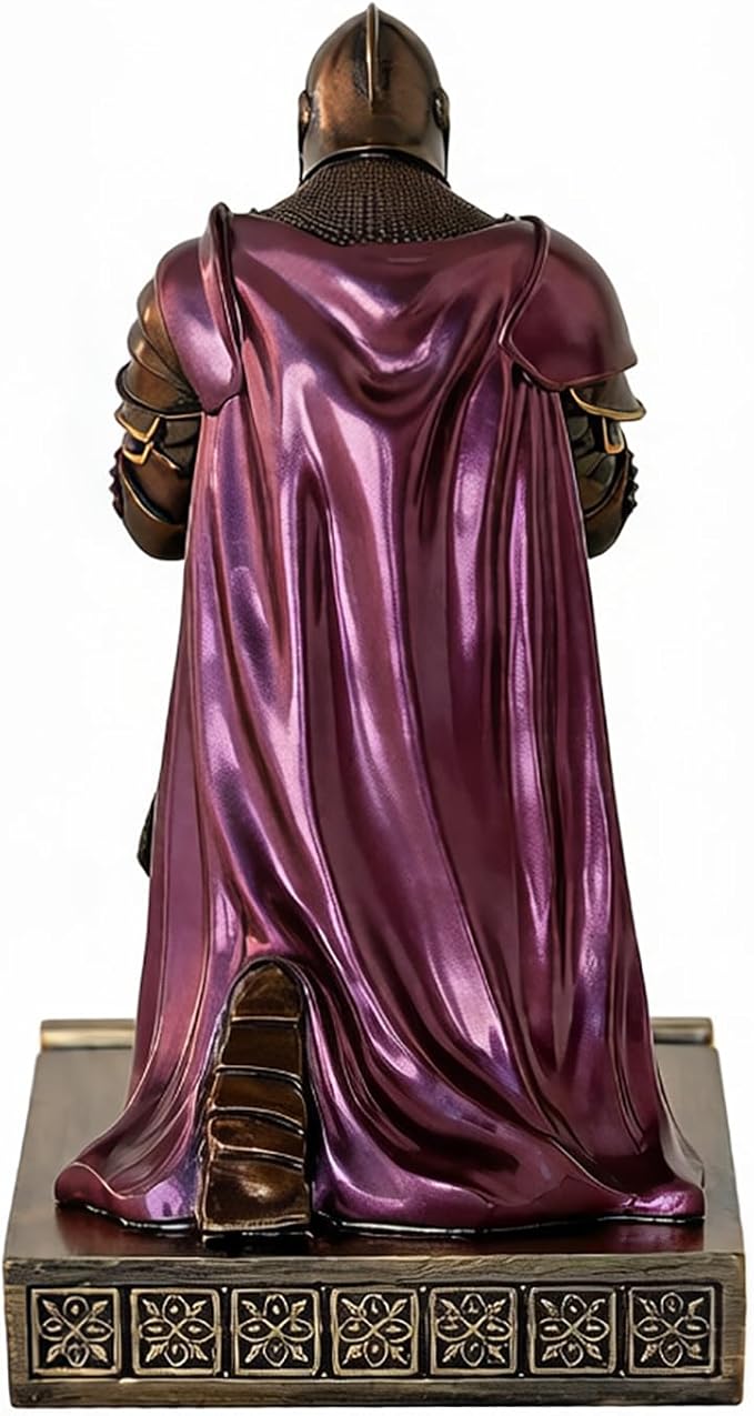 Medieval Armored Warrior Wearing Outerwear, Mobile Phone Stand Knight Pen Holder Desk Organizers, Resin Bookends Paperweight with a Letter Opener for Desk (Brown&Purple)
