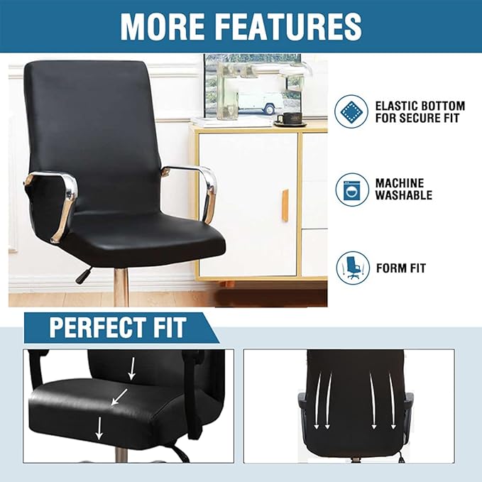 Shukii Waterproof Office Chair Cover PU Leather Computer Seat Covers Stretch Rotating Chair Slipcover with Elastic Bottom Universal Chair Protectors for Rotating Boss Chair (Grey, Small)