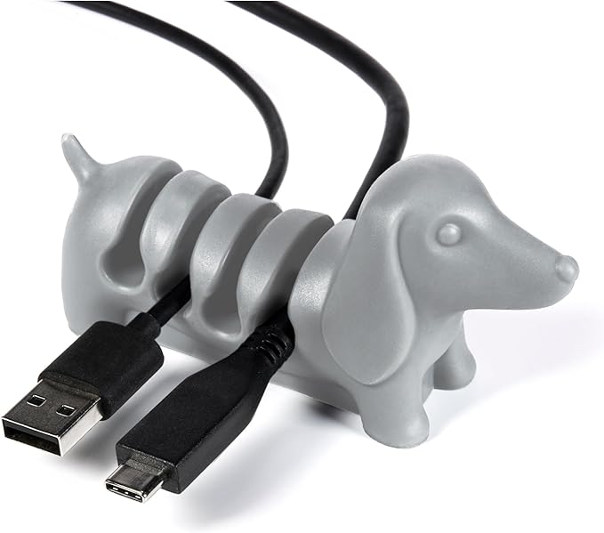 Gifts for Readers & Writers Cord Organizer, Office Desk Organizing & Cable Management Accessory, Kord Keeper Dog, Weighted Wire Holder to Organize Phone & Device Charger Cords, Light Gray